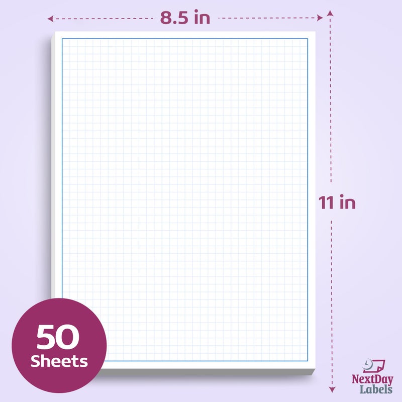 NextDayLabels Graph Paper Pad for Blueprint Drawings, Drafting, Engineering Drawing, and Planning - Graph Paper 8.5x11 Blueprint Quadrille Grid Paper Pads with Blue Lines, High Brightness 50 Sheets (1-Pack) - Image 2